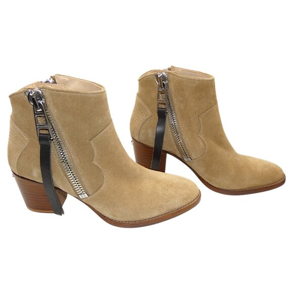 NIB Zadig & Voltaire Molly Taupe Suede Zip Ankle Boots Western Block Heel 39 - Picture 3 of 9